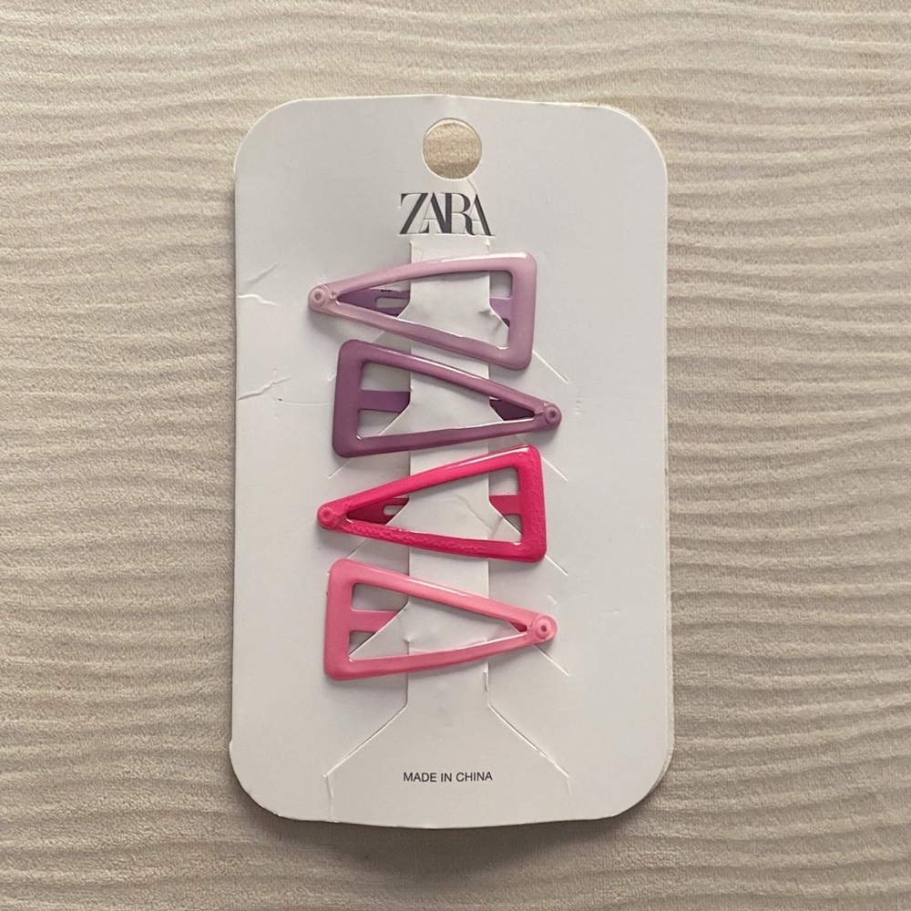 NEW ZARA Kid girls Triangle Hair Clips Light Pink, Hot Pink & Lavender Pack of 4